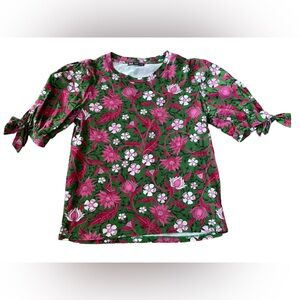 Zara Green Pink Cottagecore Boho Feminine Floral Puffer Sleeve Cropped Top